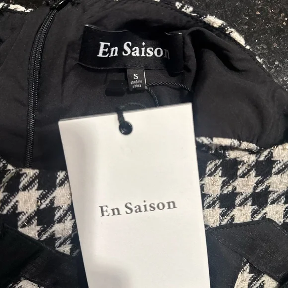 En Saison Marley Houndstooth Bubble Hem Mini Dress w/ Organza Bow – Size S NWT - Picture 8 of 8